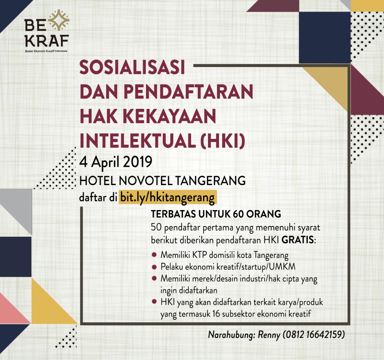 Bekraf Fasilitasi Pendaftaran HKI